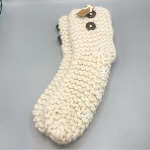 Francesca’s Cozy Knit Crochet Cream Slipper Sock with Button Detail